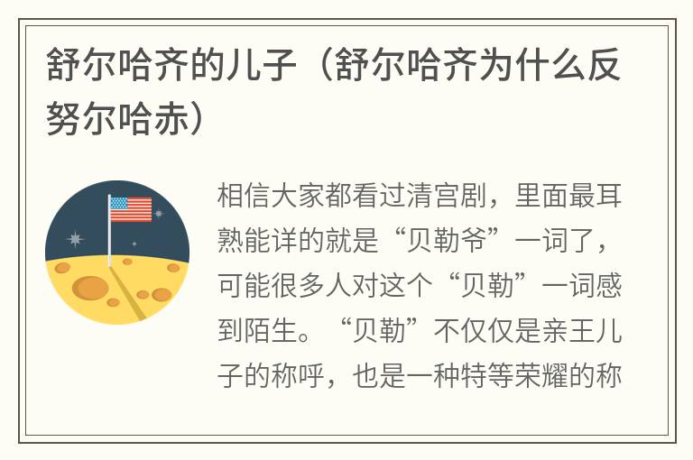 舒尔哈齐的儿子（舒尔哈齐为什么反努尔哈赤）