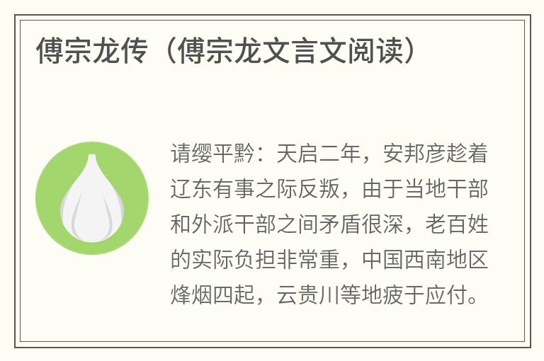 傅宗龙传（傅宗龙文言文阅读）