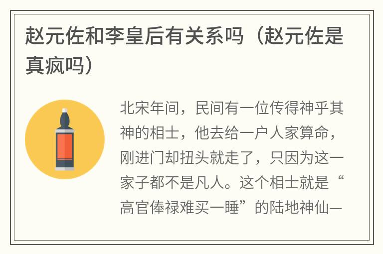 赵元佐和李皇后有关系吗（赵元佐是真疯吗）