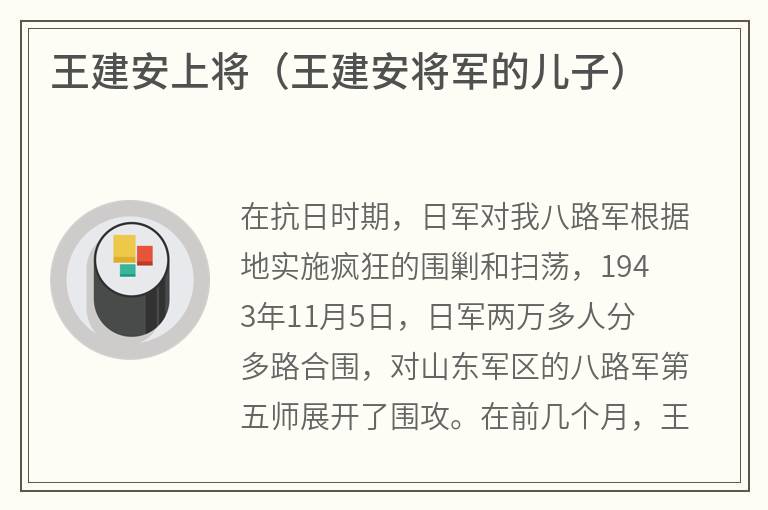 王建安上将（王建安将军的儿子）