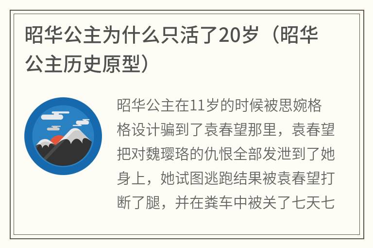 昭华公主为什么只活了20岁（昭华公主历史原型）