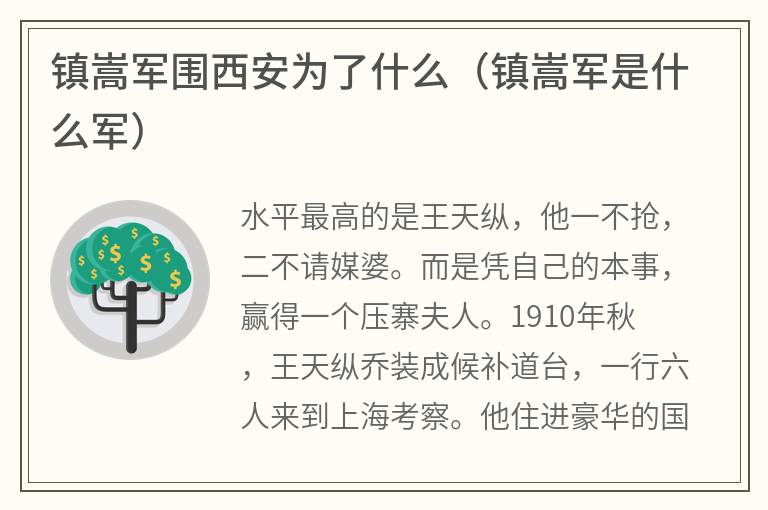 镇嵩军围西安为了什么（镇嵩军是什么军）