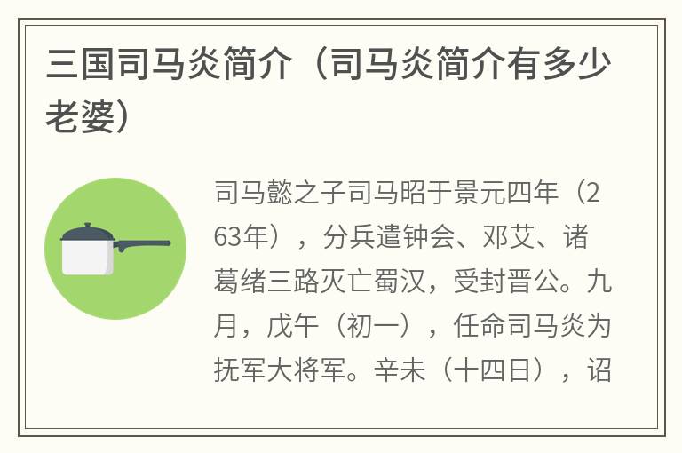 三国司马炎简介（司马炎简介有多少老婆）