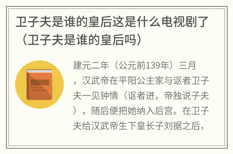 卫子夫是谁的皇后这是什么电视剧了（卫子夫是谁的皇后吗）