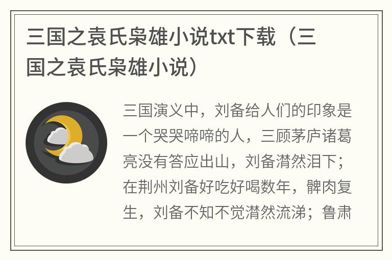 三国之袁氏枭雄小说txt下载（三国之袁氏枭雄小说）