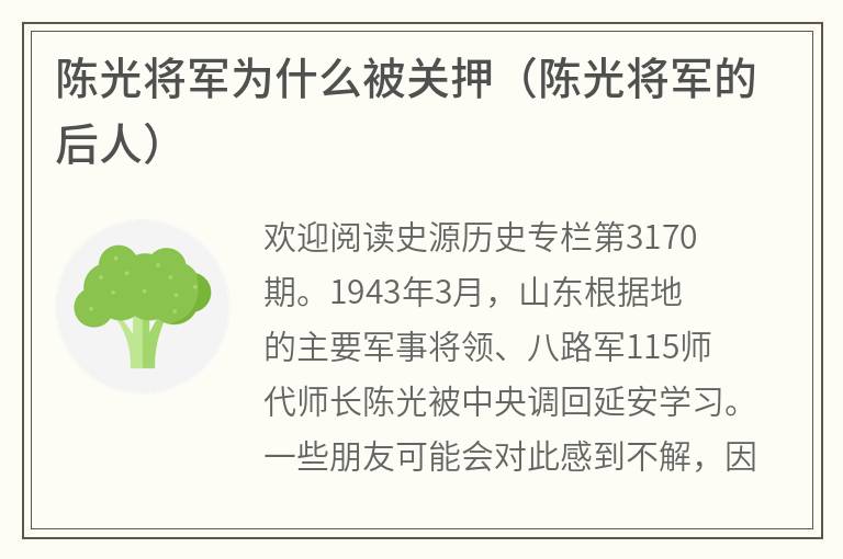 陈光将军为什么被关押（陈光将军的后人）