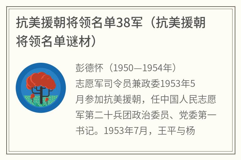 抗美援朝将领名单38军（抗美援朝将领名单谜材）