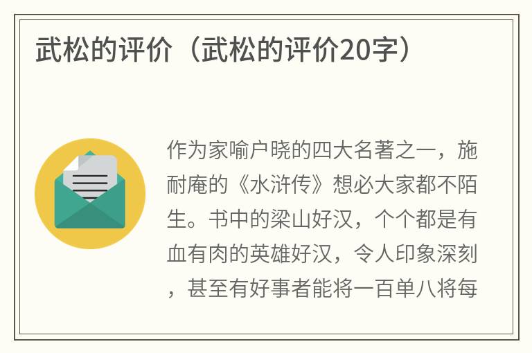 武松的评价（武松的评价20字）