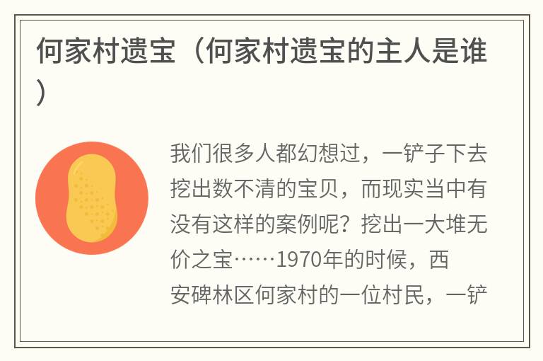 何家村遗宝（何家村遗宝的主人是谁）
