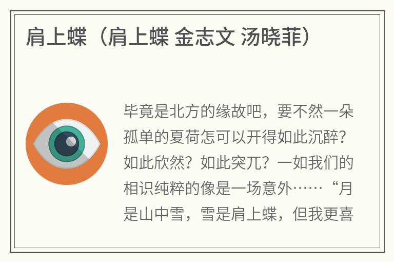 肩上蝶（肩上蝶金志文汤晓菲）