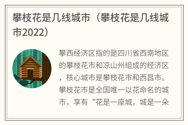 攀枝花是几线城市（攀枝花是几线城市2022）