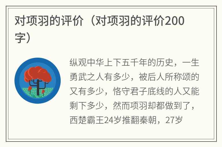 对项羽的评价（对项羽的评价200字）