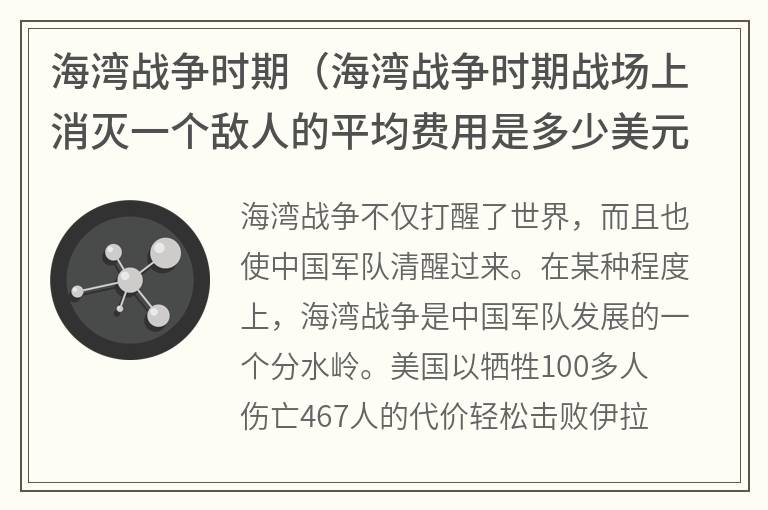 海湾战争时期（海湾战争时期战场上消灭一个敌人的平均费用是多少美元）