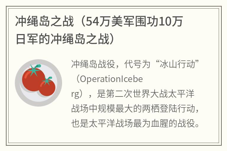 冲绳岛之战（54万美军围功10万日军的冲绳岛之战）