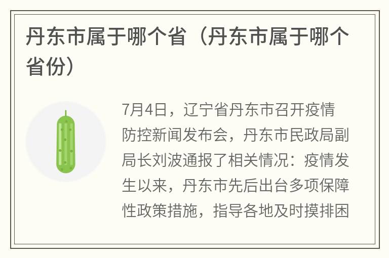 丹东市属于哪个省（丹东市属于哪个省份）
