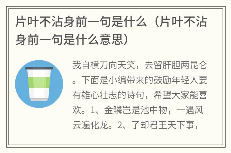 片叶不沾身前一句是什么（片叶不沾身前一句是什么意思）