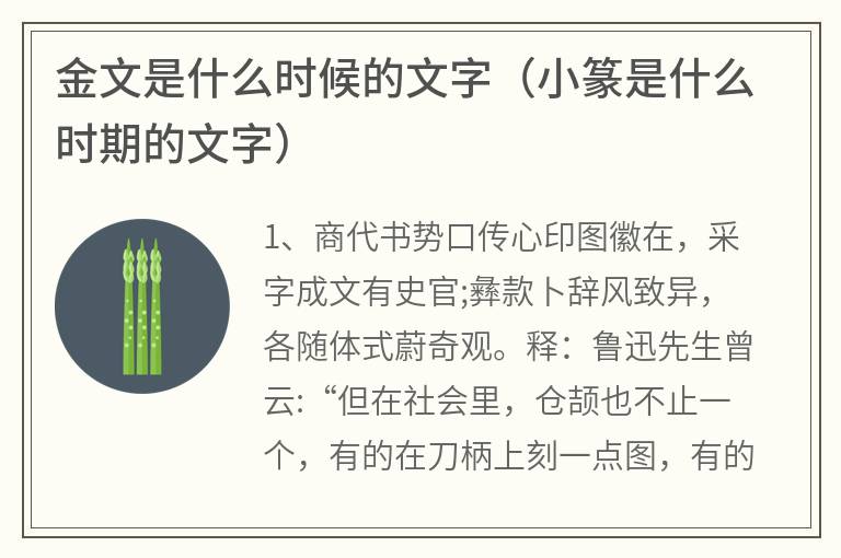 金文是什么时候的文字（小篆是什么时期的文字）