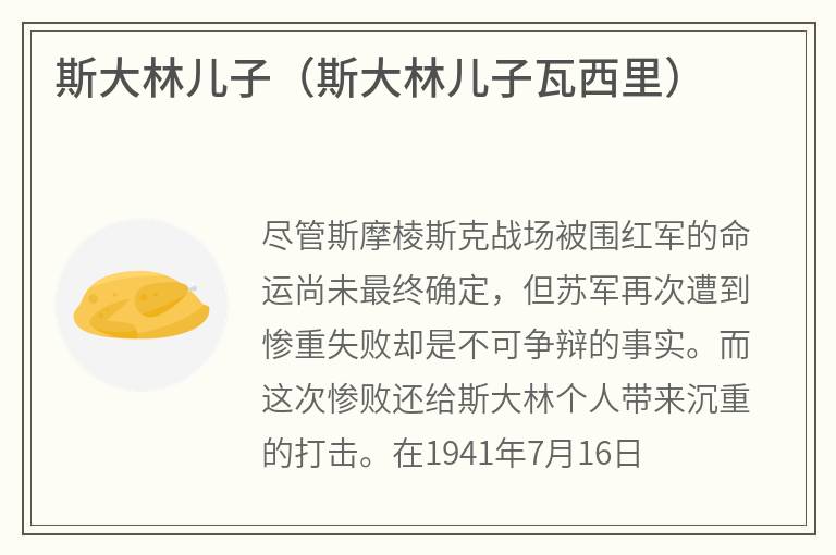 斯大林儿子（斯大林儿子瓦西里）