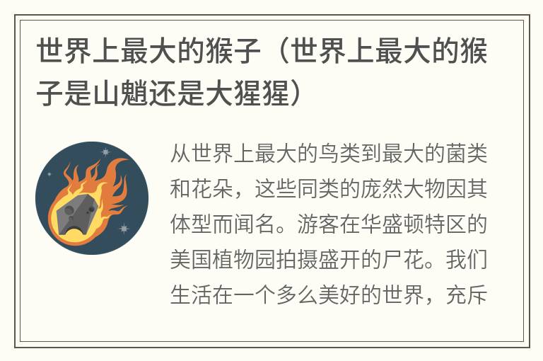 世界上最大的猴子（世界上最大的猴子是山魈还是大猩猩）
