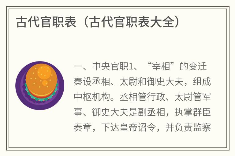 古代官职表（古代官职表大全）