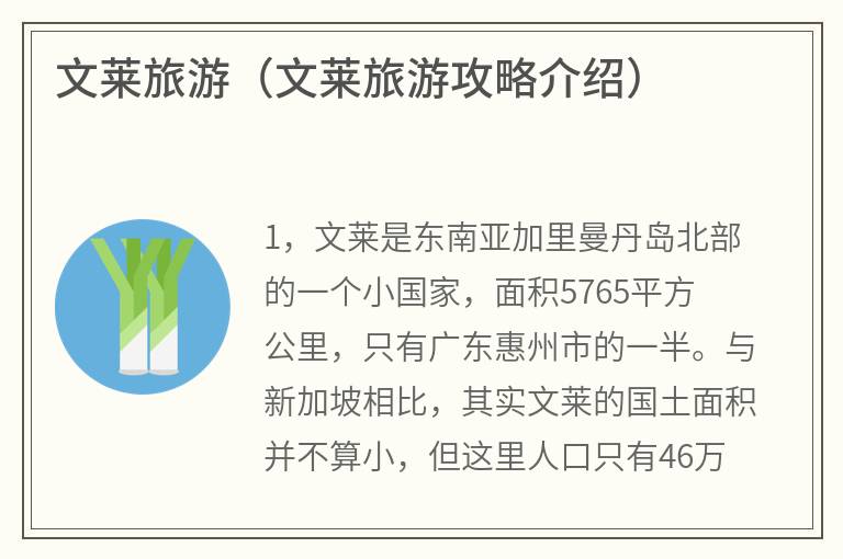 文莱旅游（文莱旅游攻略介绍）