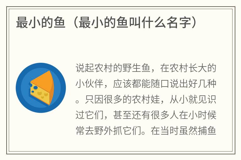 最小的鱼（最小的鱼叫什么名字）