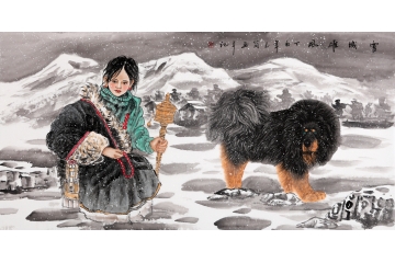 玉简四尺横幅工笔人物画作品《雪域雄风》