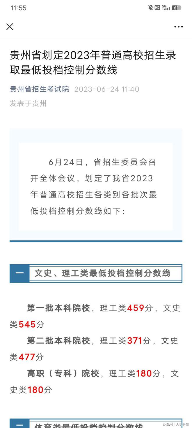 2023年贵州高考分数线公布:文史一本545分 理工一本459分