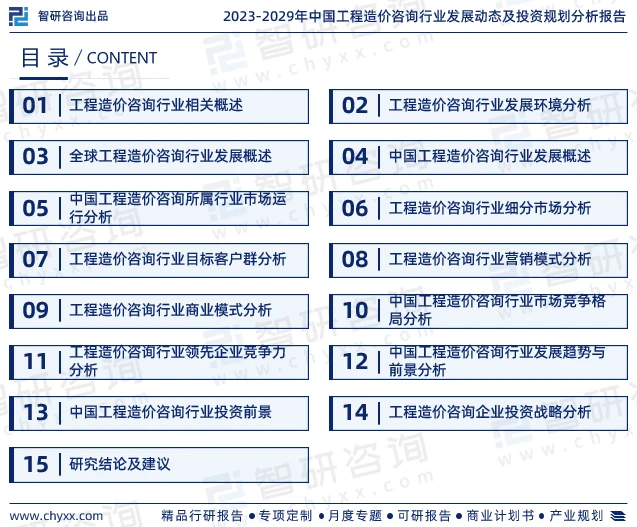 本《报告》从2022年全国工程造价咨询行业发展环境、全球发展态势、行业规模、竞争格局、重点企业等角度进行入手，系统、客观的对我国工程造价咨询行业发展运行进行了深度剖析，展望2023年中国工程造价咨询行业发展趋势。《报告》是系统分析2022年度中国工程造价咨询行业发展状况的著作，对于全面了解中国工程造价咨询行业的发展状况、开展与工程造价咨询行业发展相关的学术研究和实践，具有重要的借鉴价值，可供从事工程造价咨询行业相关的政府部门、科研机构、产业企业等相关人员阅读参考。