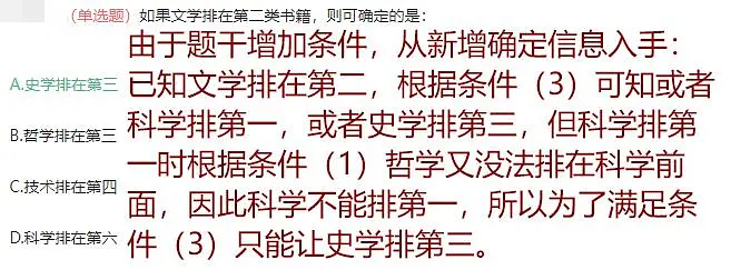 分析推理例题——图书馆的管理员要将六类书籍在书架上从左向右一字摆放