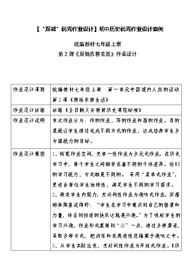 初中作业历史研究设计方案_初中历史作业设计研究_初中作业历史研究设计案例