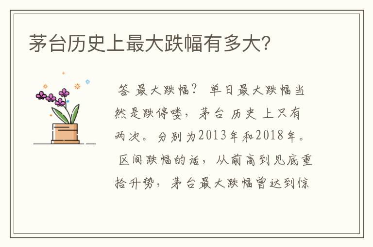 茅台历史上最大跌幅有多大？
