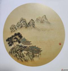 方亮作品《楼阁扇面》