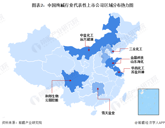 图表2：中国纯碱行业代表性上市公司区域分布热力图