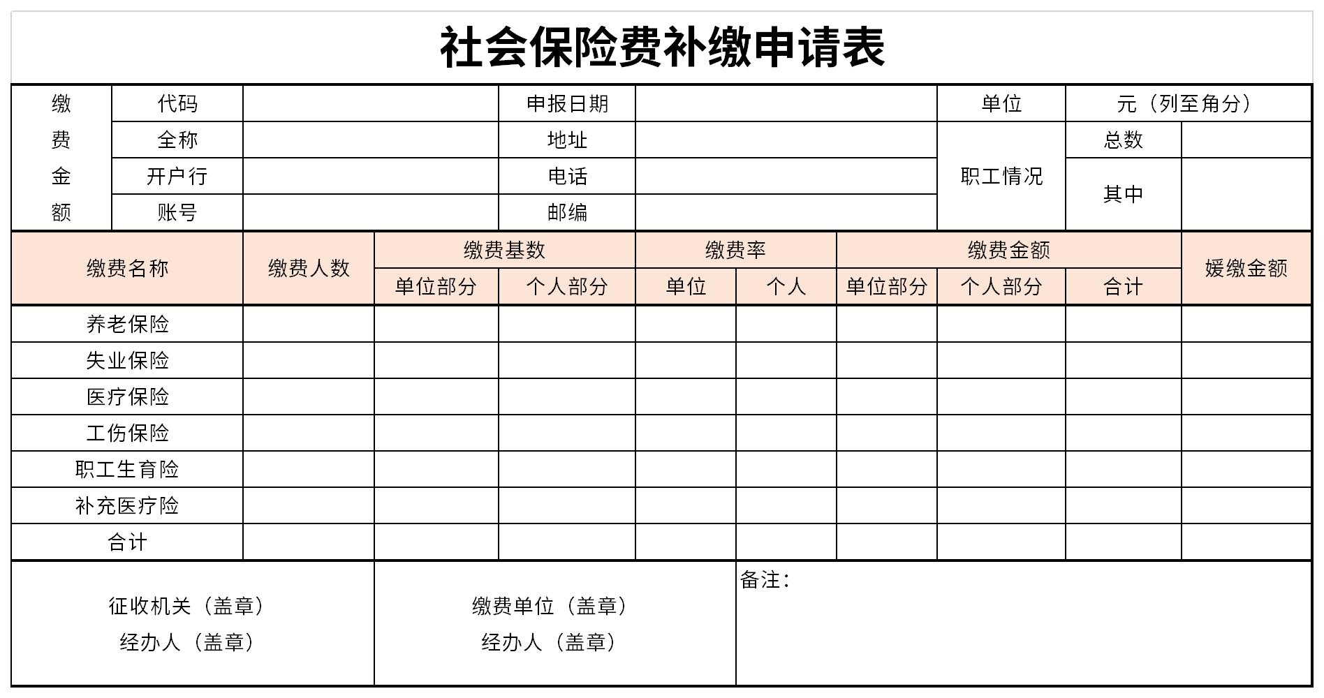 社会保险费补缴申请表  免费版