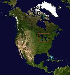 五大湖是位于加拿大与美国交界处的5个大型淡水湖泊，包括：苏必利尔湖、休伦湖、密歇根湖、伊利湖和安大略湖。图片来源：wikipedia